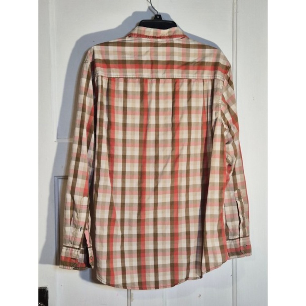 Life Khaki by Haggar Mens Plaid Button Down Shirt Medium Orange Tan Regular Fit - Picture 7 of 8